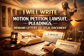 write motion, petition, lawsuit, pleadings, demand letters and legal document