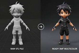 3d print stl to 3mf,  stl file, 3d scan cleanup, and 3d modeling