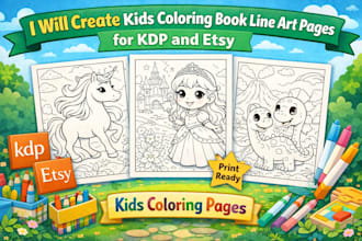 create unique and professional kids coloring book line art for KDP