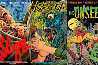 retro horror movie poster dark horror art book cover illustration for halloween