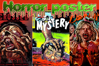 retro horror movie poster dark horror art book cover illustration for halloween