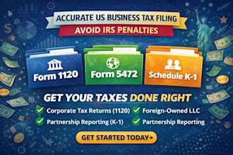 prepare form 1065, 1120, 5472, schedule c and k1 US tax filing