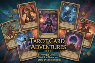 create tarot card, poker card, board game, tcg trading card game illustration