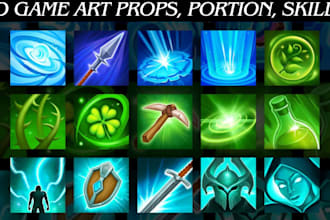 design fantasy game art icons, game UI props and upgrade for inide games