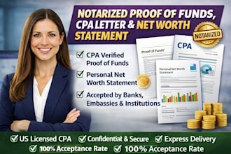 deliver notarized proof of funds, CPA letter and personal net worth statement