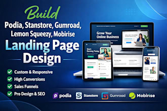 build podia stanstore gumroad lemon squeezy mobirise landing page website design