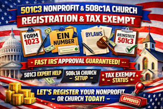 do 501c3 nonprofit registration,508c1a church, tax exempt, form 1023, bylaws ein