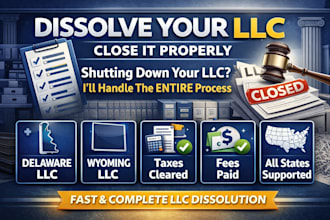 dissolve US llc dissolve delaware llc, wyoming llc, s corp, c corp and close ein