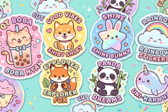 design a cute kawaii cartoon mascot logo stickers