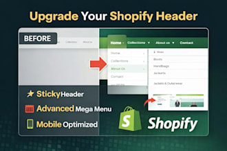 customize shopify header, mega menu and sticky navigation