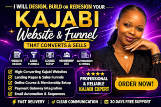 design, build or redesign your kajabi website, funnel and course platform