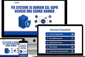 fix systeme io domain SSL gdpr dsvgvo dns cookie banner and impressum setup