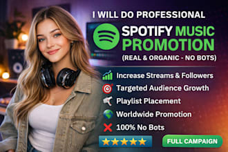 do your professional spotify music promotion real  organic  no bots