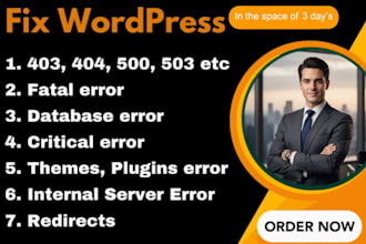 fix wordpress critical errors, 404, 500, and redirect issues fast