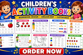 design custom children activity book and workbook for amazon kdp