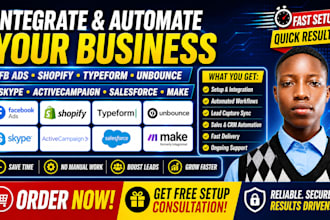 integrate fb ads shopify typeform active campaign salesforce unbounce skype make