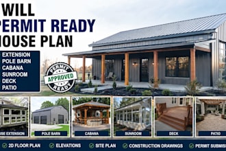 permit ready house plan extension pole barn cabana sunroom deck patio pe