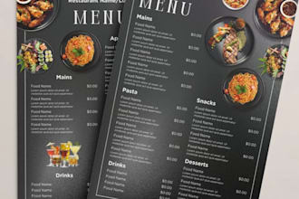 design food menu, restaurant menu, cafe drink menu, flyer, printable chalkboard