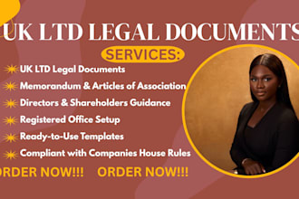 prepare memorandum and articles of association for UK ltd