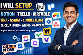 setup notion trello airtable jira asana connecteam clickup miro wrike viasocket