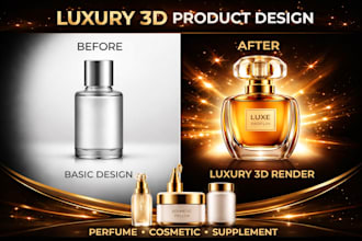 design luxury 3d perfume glass, cosmetic skincare, supplement bottle with render