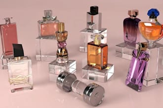 design luxury 3d perfume glass, cosmetic skincare, supplement bottle with render