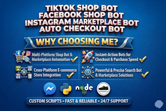 build tiktok shop bot, facebook shop bot, instagram shop bot, marketplace bot