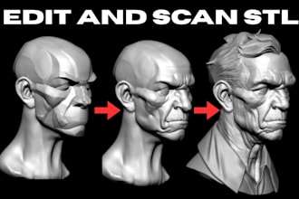 redesign 3d file, stl scan cleanup, split, slice 3d face, head, 3mf for 3d print