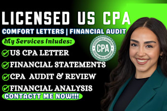 prepare US CPA letter, financial statement, CPA review, audit financials