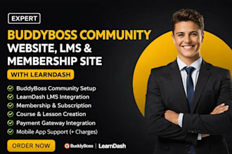 build a buddyboss community website, lms, and membership site with learndash