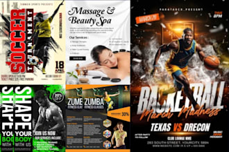 design professional sports flyer, gym, spa, basketball and fitness flyer in 24hr