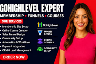 build gohighlevel membership site, online course, funnel and community