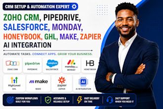 setup zoho CRM pipedrive salesforce monday honeybook make zapier ai integration