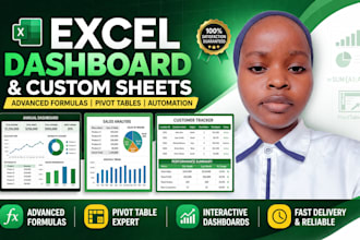 do excel dashboard and custom excel sheet using advanced formulas, pivot table
