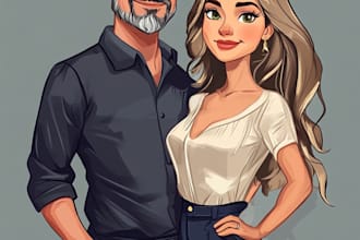 create professional caricatures for couples or wedding gift
