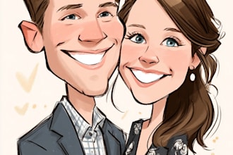 create an awesome cartoon caricature of a wedding couple