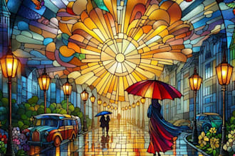 transform custom stained glass mosaic art illustration for wall mural interiors