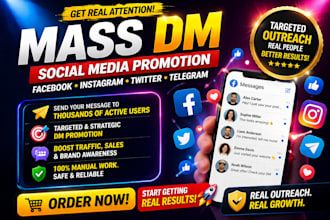 do mass dm facebook mass dm telegram dm twitter dm social media outreach