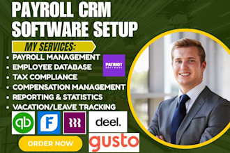 setup payroll software quickbooks freshbooks rippling gusto deel patriot payroll