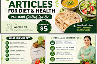 write SEO articles on pakistani diet and health for women