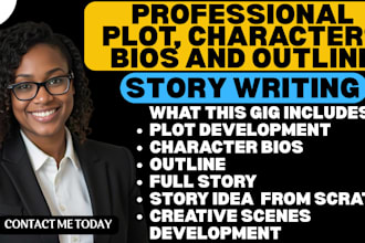 write the plot, characters bios and outline for your story