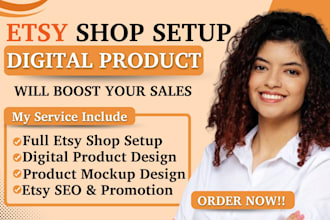 setup etsy shop with etsy digital products, etsy SEO and etsy listing
