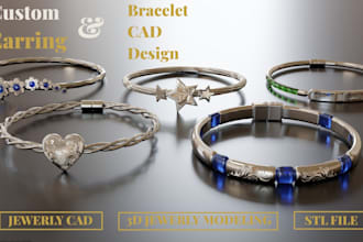 do jewelry cad model design, rings pendant earrings bracelet stl for 3d printing