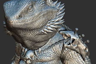 sculpt detailed 3d creature reptile dragon model for 3d printing stl zbrush dog