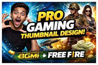 design gaming youtube thumbnail for bgmi free fire