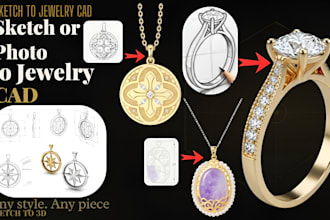 convert sketch or reference photo to jewelry cad rings pendant earing any style