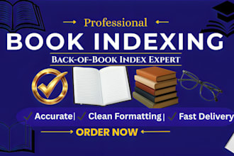 create a professionally back of book index for nonfiction, fiction books cover