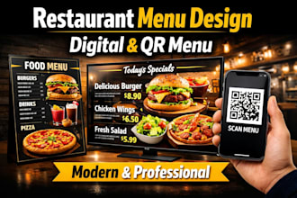 design cafe or restaurant menu, food menu, digital menu and qr code menu design