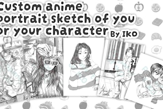 custom style pencil sketch portrait with anime style