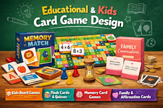 design educational card game, flashcard, textbook, workbook, kids learning card